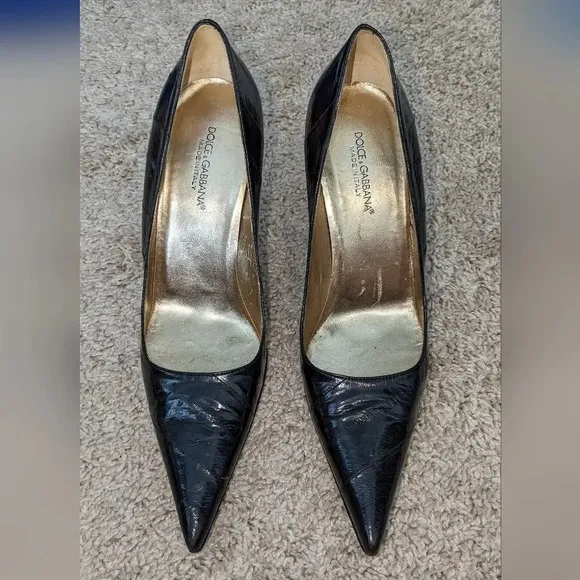 Vintage Dolce &amp; Gabbana Black Pointed Toe Slip Heels