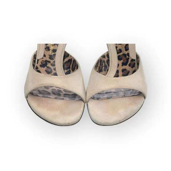 Vintage: Dolce &amp; Gabbana ♔ Hand Painted Horn Finish Wedge Sandal ♔ Cream Suede