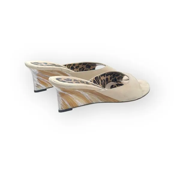 Vintage: Dolce &amp; Gabbana ♔ Hand Painted Horn Finish Wedge Sandal ♔ Cream Suede