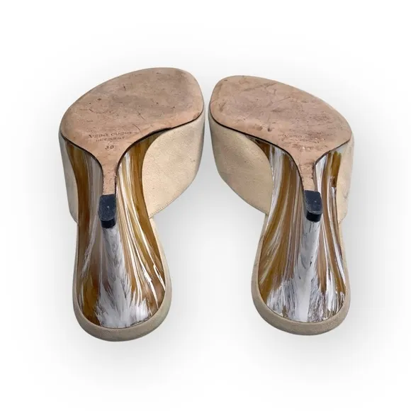 Vintage: Dolce &amp; Gabbana ♔ Hand Painted Horn Finish Wedge Sandal ♔ Cream Suede