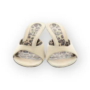 Vintage: Dolce &amp; Gabbana ♔ Hand Painted Horn Finish Wedge Sandal ♔ Cream Suede