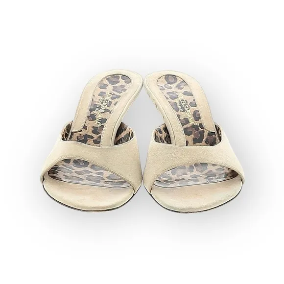 Vintage: Dolce &amp; Gabbana ♔ Hand Painted Horn Finish Wedge Sandal ♔ Cream Suede