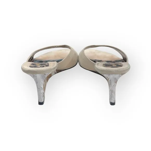 Vintage: Dolce &amp; Gabbana ♔ Hand Painted Horn Finish Wedge Sandal ♔ Cream Suede