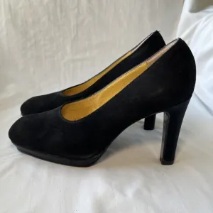 Vintage Fendi Scarpe Platform Pumps Heels Shoes Black Suede Leather Size 36.5
