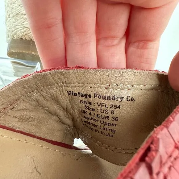 Vintage Foundry Lorie Sz 6 Wedge Espadrille Platform Red Leather Sandals Heels