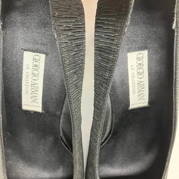 Vintage Giorgio Armani Black Ruched Square Toe Block Heel Pumps Women's 38.5