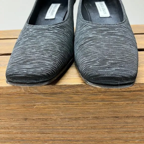 Vintage Giorgio Armani Black Ruched Square Toe Block Heel Pumps Women's 38.5