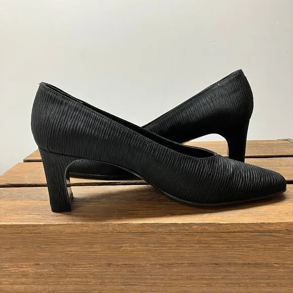 Vintage Giorgio Armani Black Ruched Square Toe Block Heel Pumps Women's 38.5