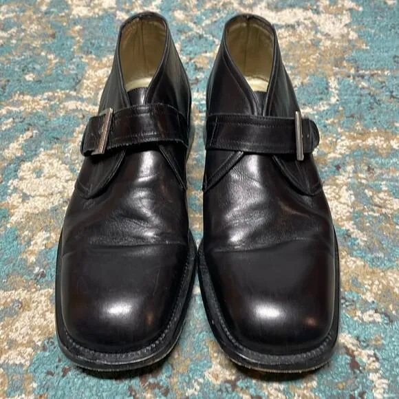 Vintage Goldwin Maraolo Monk Strap Leather Chukka Boots Black Size 8 Men's