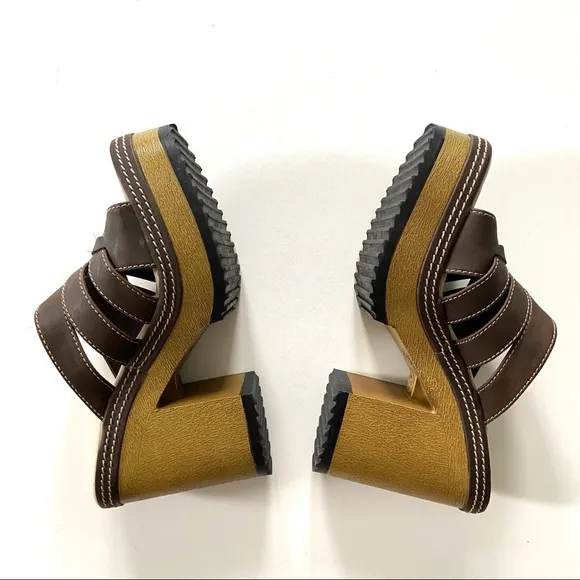 Vintage Lower East Side Y2K Brown Criss Cross Strappy Chunky Platform Sandals