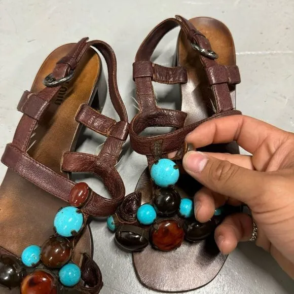 Vintage Miu Miu block-heel sandals chocolate brown leather sz 37.5 7