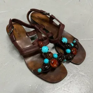 Vintage Miu Miu block-heel sandals chocolate brown leather sz 37.5 7