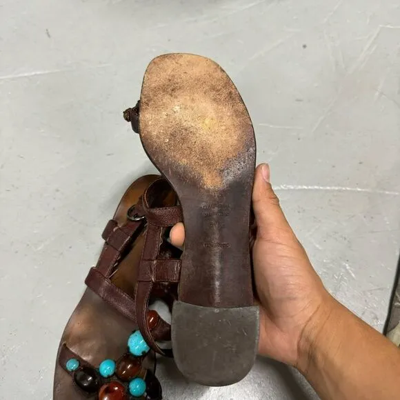 Vintage Miu Miu block-heel sandals chocolate brown leather sz 37.5 7