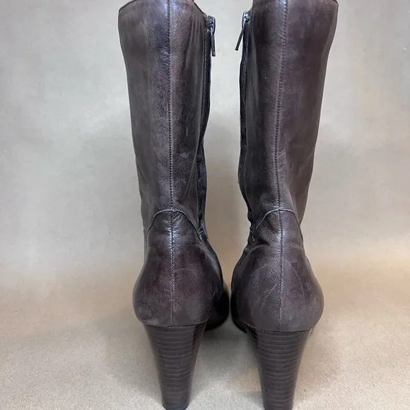 Vintage Nine West Genuine Leather Chocolate Brown Block Heel Zip Boots 9.5 M