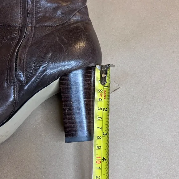 Vintage Nine West Genuine Leather Chocolate Brown Block Heel Zip Boots 9.5 M