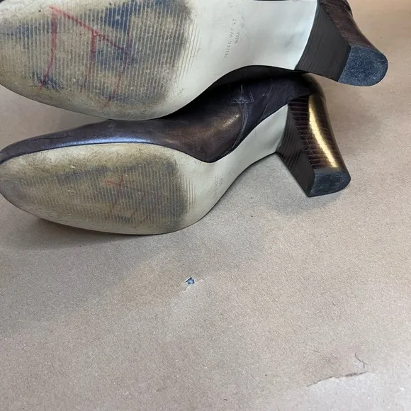 Vintage Nine West Genuine Leather Chocolate Brown Block Heel Zip Boots 9.5 M