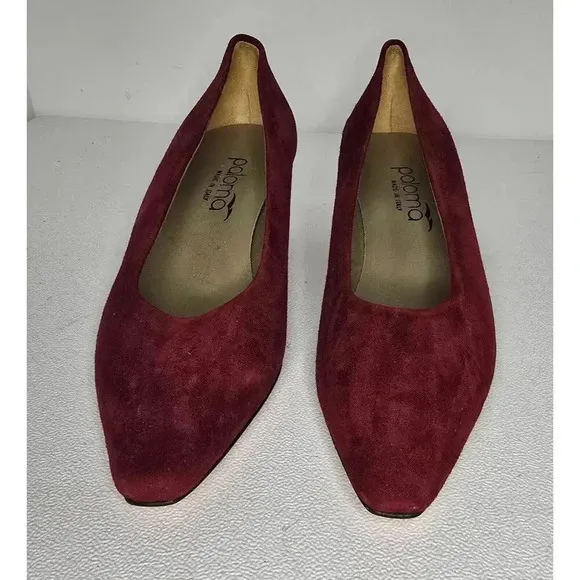 Vintage Paloma Bordeaux Red Suede High Heels Pumps Shoes 8 1/2 B ITALY NWOT