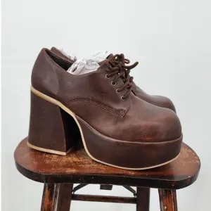 Vintage Paris Blues Slone Shoes Brown Platform Chunky Grunge‎ Size 10 Deadstock