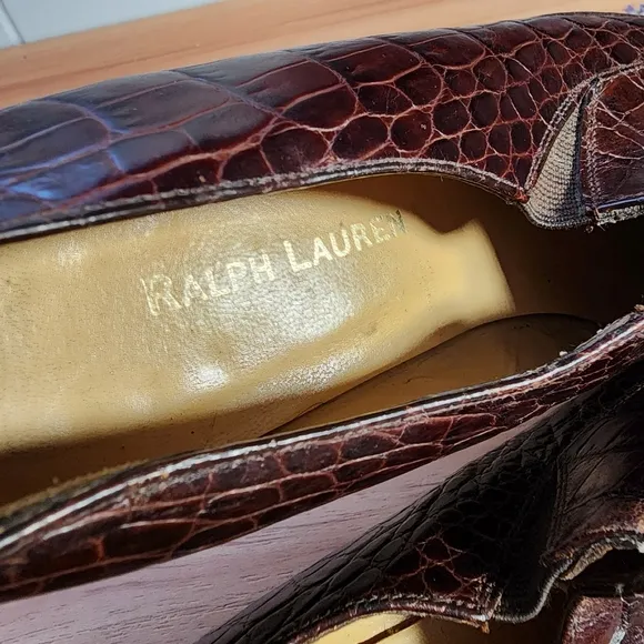 Vintage Ralph Lauren Brown Crocodile  Loafers Size 7b