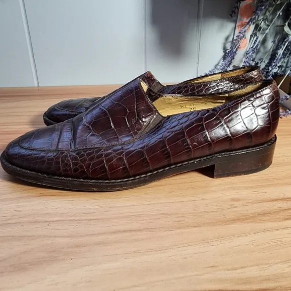 Vintage Ralph Lauren Brown Crocodile  Loafers Size 7b