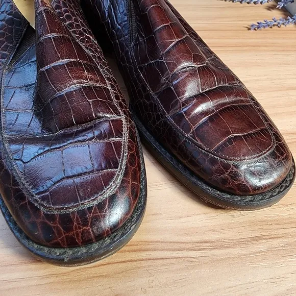 Vintage Ralph Lauren Brown Crocodile  Loafers Size 7b