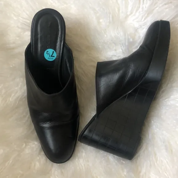 Vintage ROBERT CLERGERIE High Heel Mules slides Shoes Leather Chunky Platform