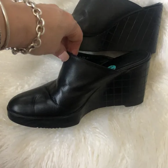 Vintage ROBERT CLERGERIE High Heel Mules slides Shoes Leather Chunky Platform