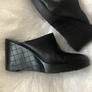 Vintage ROBERT CLERGERIE High Heel Mules slides Shoes Leather Chunky Platform