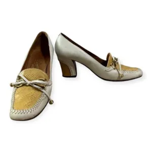 Vintage Rosina Ferragamo Schiavone Heeled Loafer Pumps,  Size 5.5, White Yellow