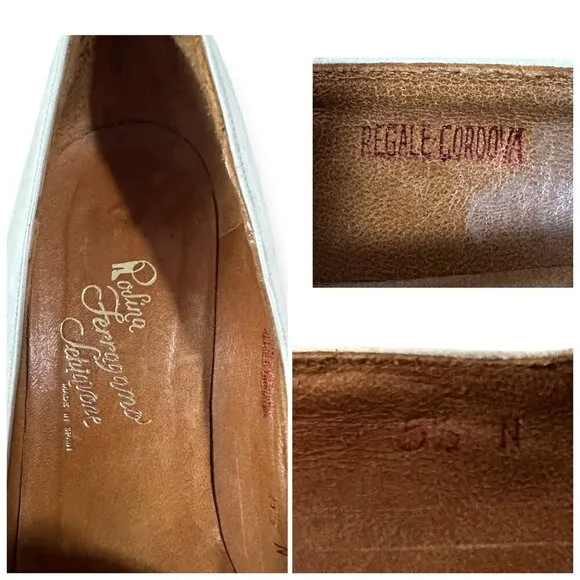 Vintage Rosina Ferragamo Schiavone Heeled Loafer Pumps,  Size 5.5, White Yellow