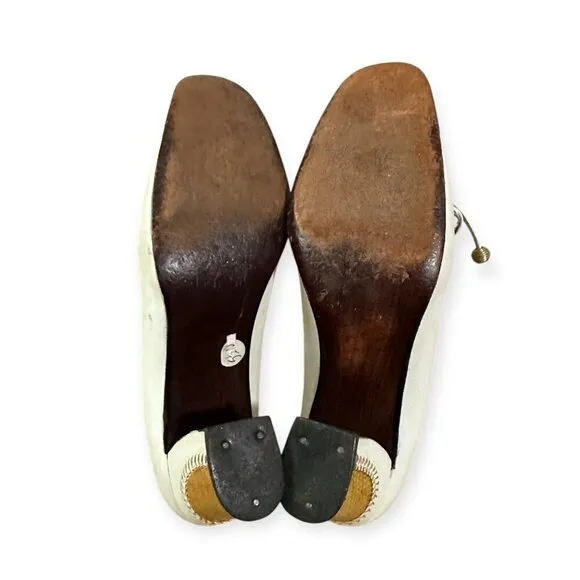 Vintage Rosina Ferragamo Schiavone Heeled Loafer Pumps,  Size 5.5, White Yellow