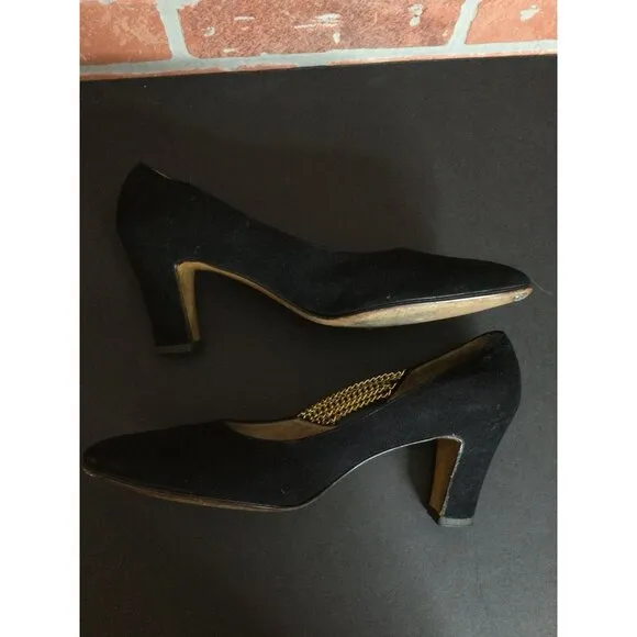 Vintage Rosina Ferragamo Schiavone Womens Suede Shoes Heels Pumps Black Size 8AA