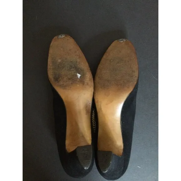 Vintage Rosina Ferragamo Schiavone Womens Suede Shoes Heels Pumps Black Size 8AA