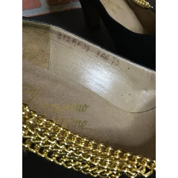 Vintage Rosina Ferragamo Schiavone Womens Suede Shoes Heels Pumps Black Size 8AA