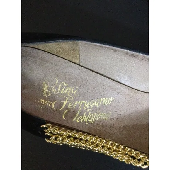Vintage Rosina Ferragamo Schiavone Womens Suede Shoes Heels Pumps Black Size 8AA