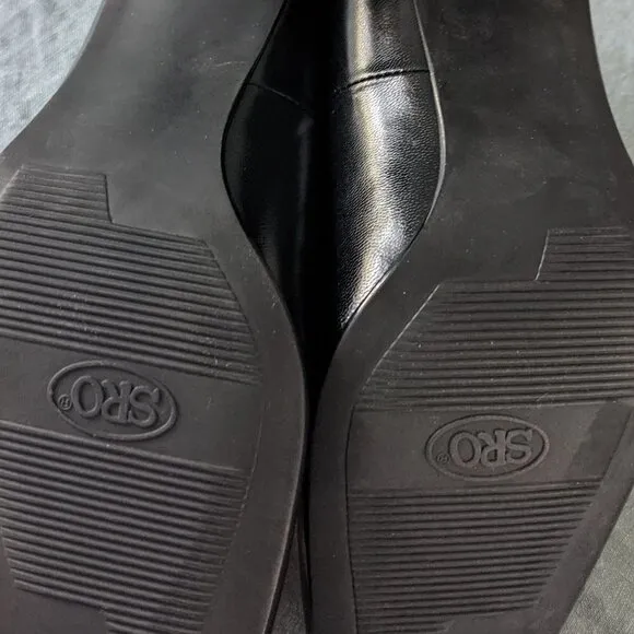 VINTAGE SRO Black Leather Pumps Block Heel 8