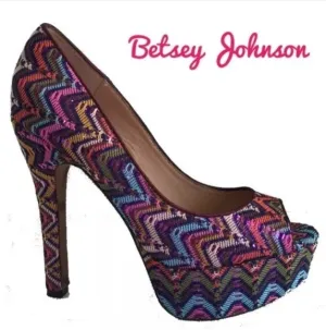 Vintage Y2K Betsey Johnson Colorful Sequin Barrdot Stiletto Heels US 8