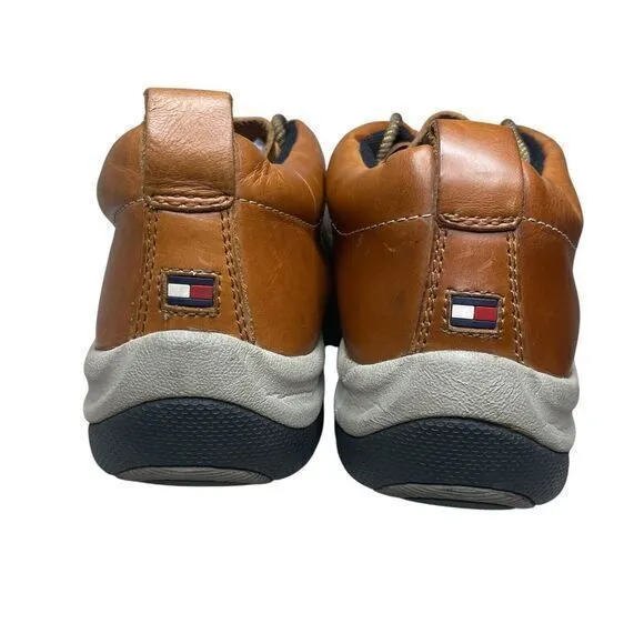 Vintage Y2K Tommy Hilfiger Lace Up Leather Loafer Mens 10.5 Cognac‎ Brown 90's
