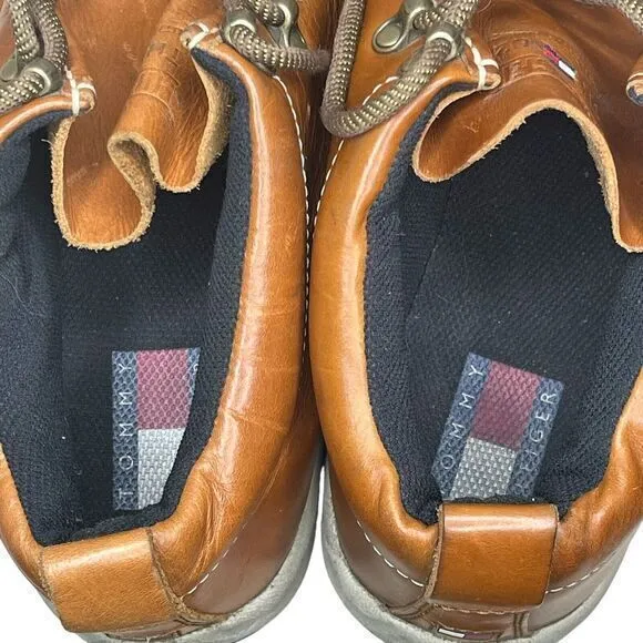 Vintage Y2K Tommy Hilfiger Lace Up Leather Loafer Mens 10.5 Cognac‎ Brown 90's