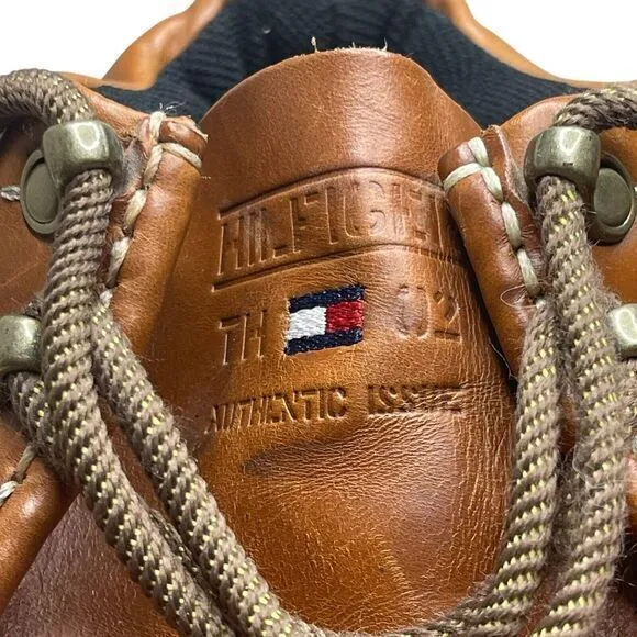 Vintage Y2K Tommy Hilfiger Lace Up Leather Loafer Mens 10.5 Cognac‎ Brown 90's
