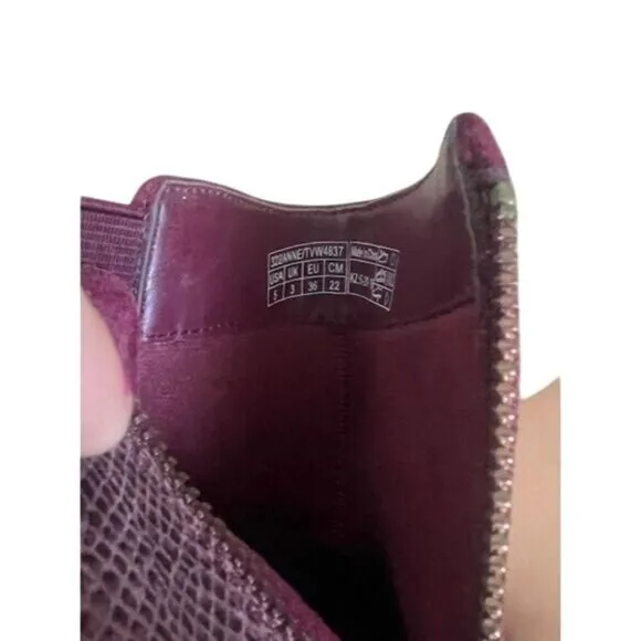Vionic Burgundy Suede &amp; Faux Snakeskin Ankle Boots With Side Zipper Womens Size