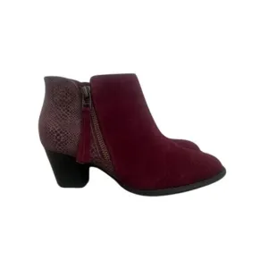 Vionic Burgundy Suede &amp; Faux Snakeskin Ankle Boots With Side Zipper Womens Size