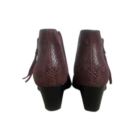 Vionic Burgundy Suede &amp; Faux Snakeskin Ankle Boots With Side Zipper Womens Size