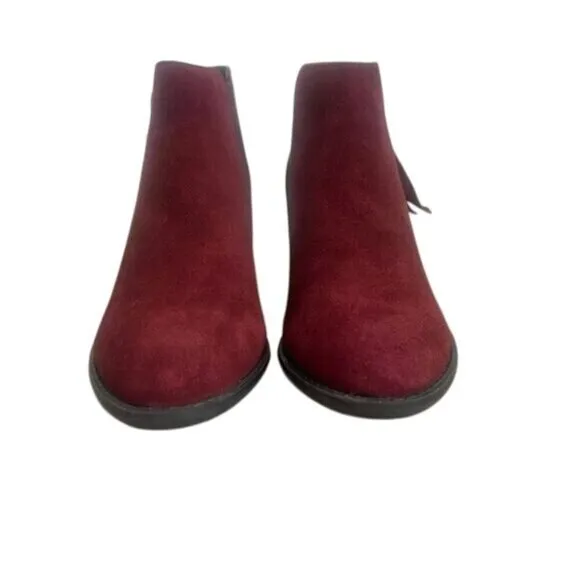 Vionic Burgundy Suede &amp; Faux Snakeskin Ankle Boots With Side Zipper Womens Size