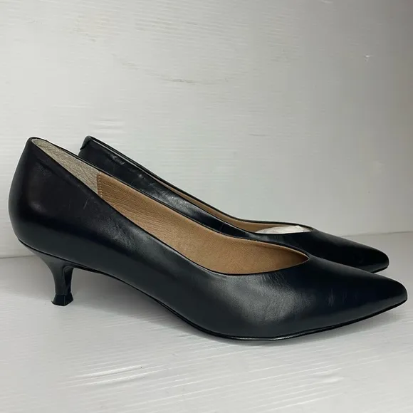 Vionic Josie Black Pointed Toe Kitten Heel Pumps Leather Shoes Size 6