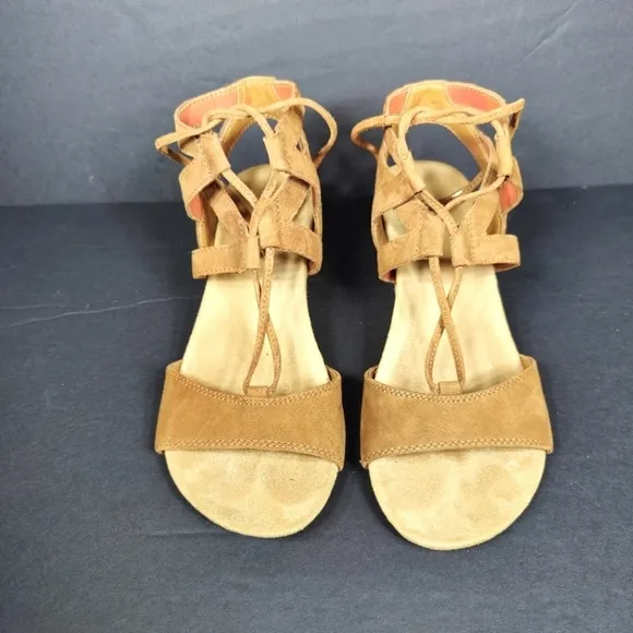 Vionic Tansy Wedge Espadrille Agave Brown Leather Strappy Sandal Women's Size 7