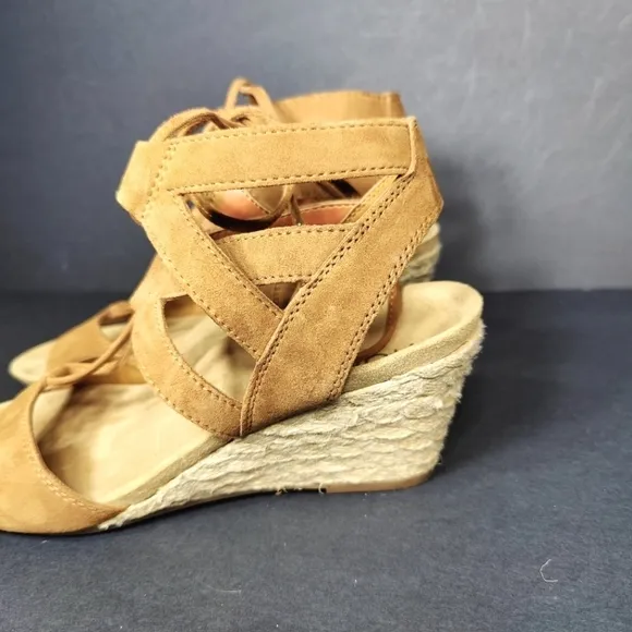 Vionic Tansy Wedge Espadrille Agave Brown Leather Strappy Sandal Women's Size 7