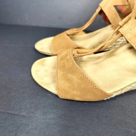 Vionic Tansy Wedge Espadrille Agave Brown Leather Strappy Sandal Women's Size 7