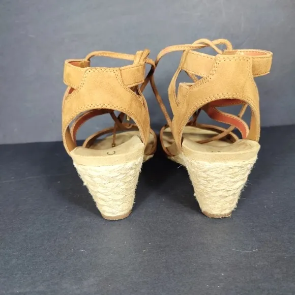Vionic Tansy Wedge Espadrille Agave Brown Leather Strappy Sandal Women's Size 7