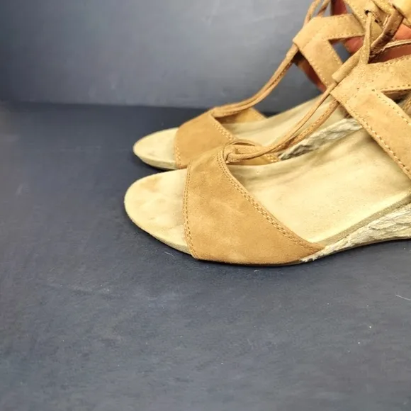 Vionic Tansy Wedge Espadrille Agave Brown Leather Strappy Sandal Women's Size 7